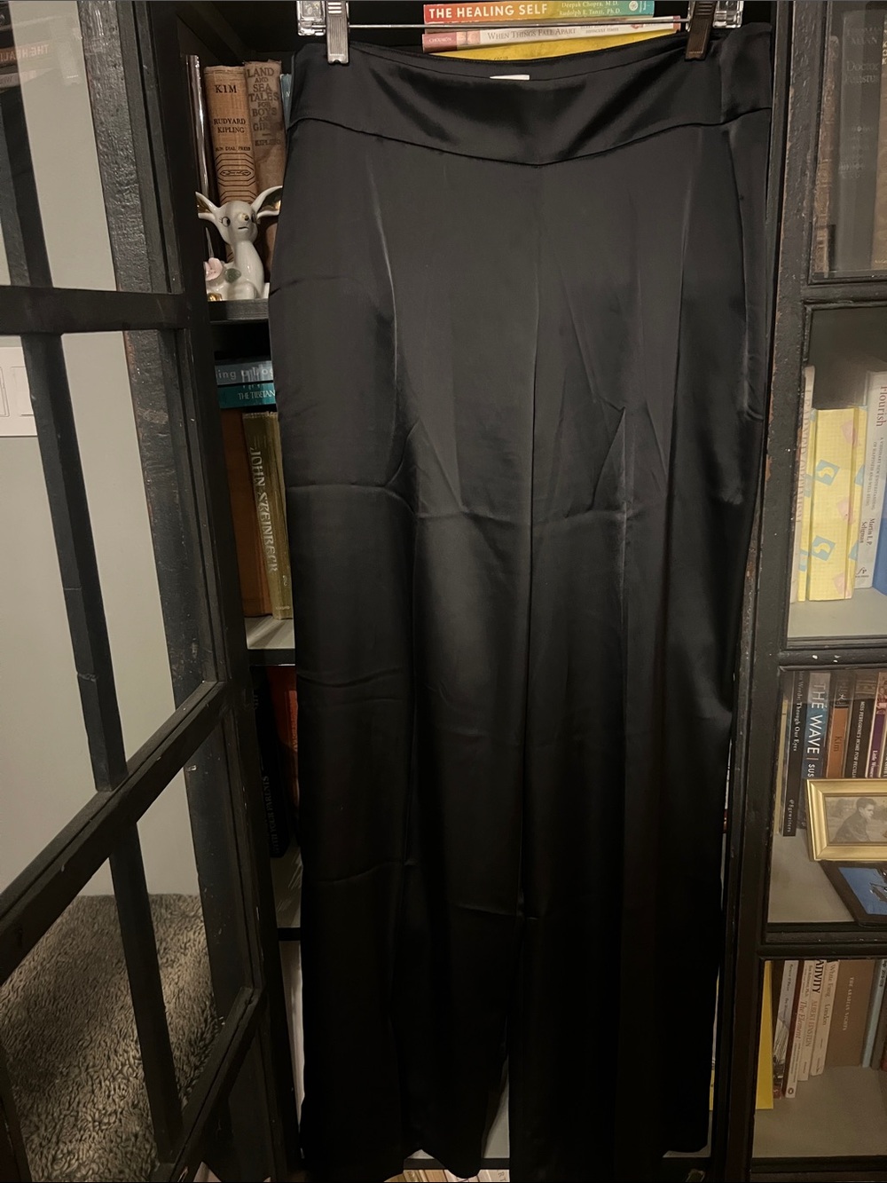 Satin Black Maxi Wide-Leg Dressy Slacks